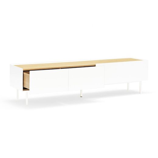 Wooden TV stand in white and oak, 180 x 40 x 45 cm | Arista