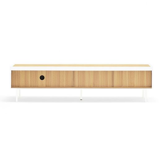 Wooden TV stand in white and oak, 180 x 40 x 45 cm | Arista