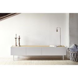 Wooden TV stand in white and oak, 180 x 40 x 45 cm | Arista