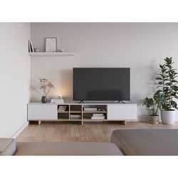 Mobile TV in legno color bianco e rovere, 230 x 35,6 x 44 cm | Cequoia