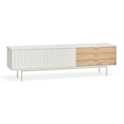 Wooden TV stand in white and light oak, 180 x 40 x 52 cm | Sierra