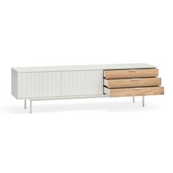 Wooden TV stand in white and light oak, 180 x 40 x 52 cm | Sierra