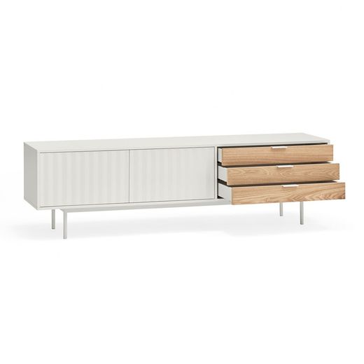 Wooden TV stand in white and light oak, 180 x 40 x 52 cm | Sierra