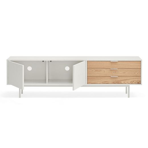 Wooden TV stand in white and light oak, 180 x 40 x 52 cm | Sierra