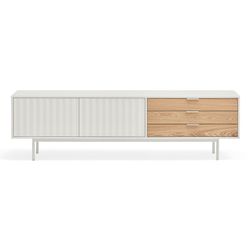 Wooden TV stand in white and light oak, 180 x 40 x 52 cm | Sierra