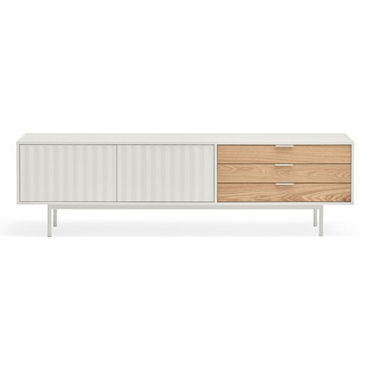 Wooden TV stand in white and light oak, 180 x 40 x 52 cm | Sierra