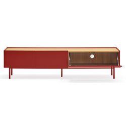 TV-Schrank aus Holz in Burgunderrot und Eichenfarbe, 180 x 40 x 45 cm | Rand