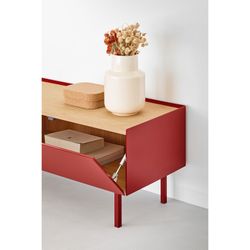 TV-Schrank aus Holz in Burgunderrot und Eichenfarbe, 180 x 40 x 45 cm | Rand