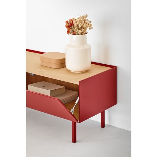 TV-Schrank aus Holz in Burgunderrot und Eichenfarbe, 180 x 40 x 45 cm | Rand