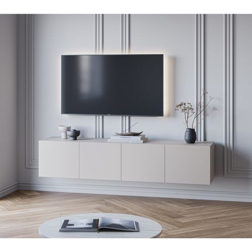 Cream-colored wooden TV stand, 180 x 35 x 38 cm | Daroca