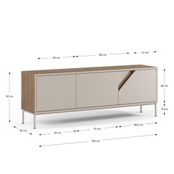 TV stand in cream and oak wood, 150 x 35 x 55 cm | Lilou