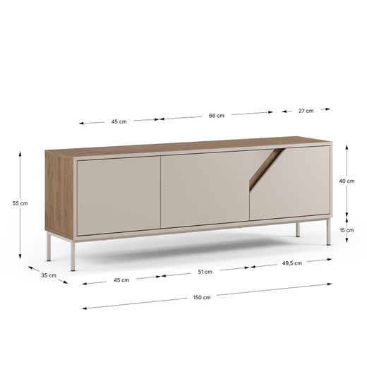 TV stand in cream and oak wood, 150 x 35 x 55 cm | Lilou