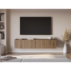 Wooden TV stand in oak color, 180 x 35 x 38 cm | Daroca