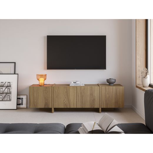 Wooden TV stand in oak color, 180 x 35 x 55 cm | Volia