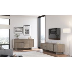 Wooden TV stand in oak color, 180 x 45 x 55.3 cm | Carpi