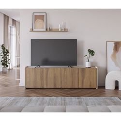 Wooden TV stand in oak and cream, 180 x 35 x 55 cm | Boucleon