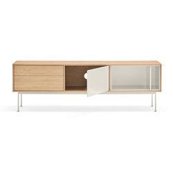 Wooden TV stand in oak and cream, 180 x 40 x 58 cm | Yoko