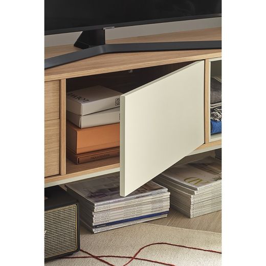 Wooden TV stand in oak and cream, 180 x 40 x 58 cm | Yoko