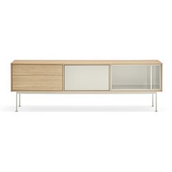 Wooden TV stand in oak and cream, 180 x 40 x 58 cm | Yoko