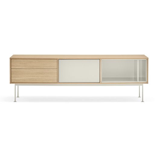 Wooden TV stand in oak and cream, 180 x 40 x 58 cm | Yoko