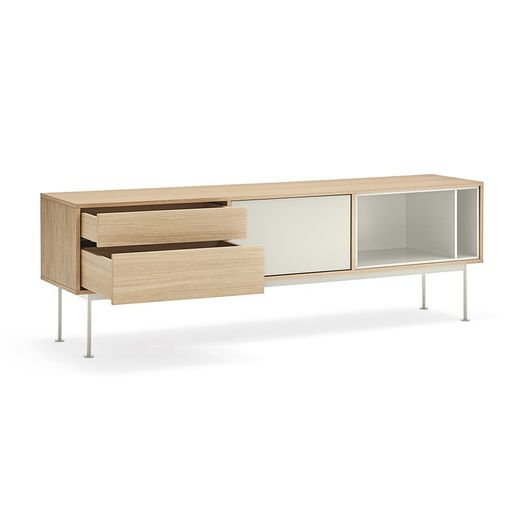 Wooden TV stand in oak and cream, 180 x 40 x 58 cm | Yoko