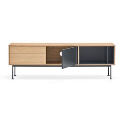 Wooden TV stand in oak and anthracite grey, 180 x 40 x 58 cm | Yoko