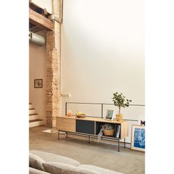 Wooden TV stand in oak and anthracite grey, 180 x 40 x 58 cm | Yoko