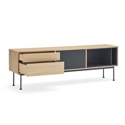 Wooden TV stand in oak and anthracite grey, 180 x 40 x 58 cm | Yoko