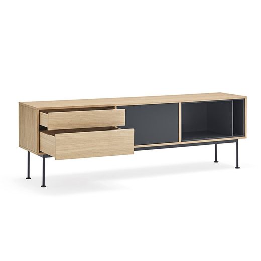 Wooden TV stand in oak and anthracite grey, 180 x 40 x 58 cm | Yoko
