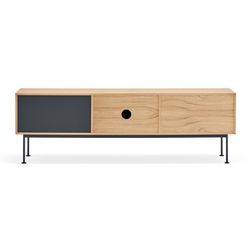 Wooden TV stand in oak and anthracite grey, 180 x 40 x 58 cm | Yoko