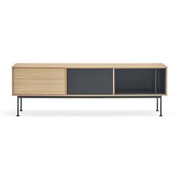 Wooden TV stand in oak and anthracite grey, 180 x 40 x 58 cm | Yoko