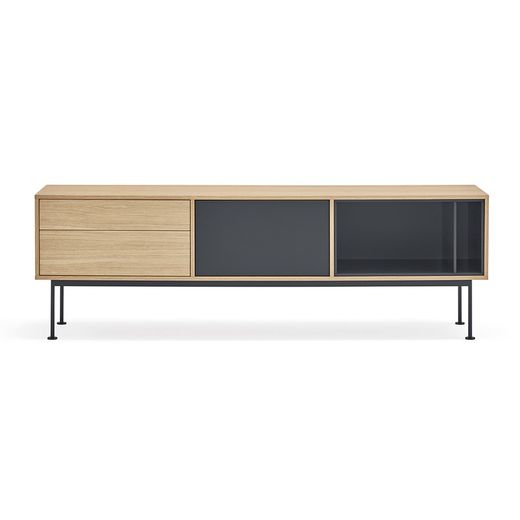 Wooden TV stand in oak and anthracite grey, 180 x 40 x 58 cm | Yoko
