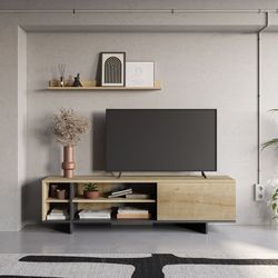 TV-Schrank aus Holz in Eiche und Schwarz, 160 x 35,6 x 44 cm | Cequoia