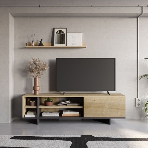 TV-Schrank aus Holz in Eiche und Schwarz, 160 x 35,6 x 44 cm | Cequoia