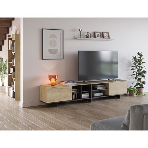 TV-Schrank aus Holz in Eiche und Schwarz, 230 x 35,6 x 44 cm | Cequoia