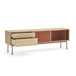 Wooden TV stand in oak and tile, 180 x 40 x 58 cm | Yoko