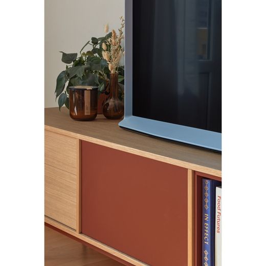 Wooden TV stand in oak and tile, 180 x 40 x 58 cm | Yoko