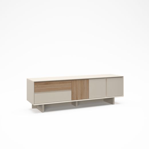 Mueble TV de madera en color roble y visón, 180 x 45 x 55,3 cm | Carpi