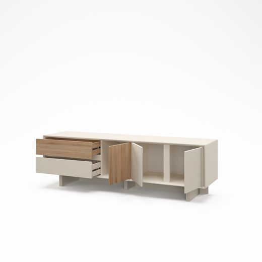 Wooden TV stand in oak and mink color, 180 x 45 x 55.3 cm | Carpi
