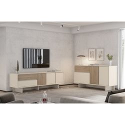 Wooden TV stand in oak and mink color, 180 x 45 x 55.3 cm | Carpi