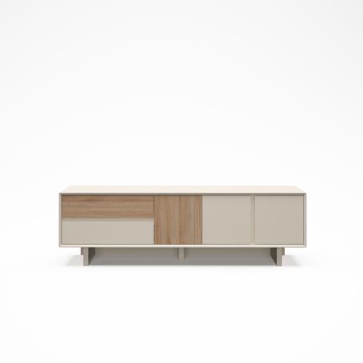 Wooden TV stand in oak and mink color, 180 x 45 x 55.3 cm | Carpi