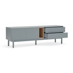 Pearl grey wooden TV cabinet, 180 x 40 x 56 cm | Corvo