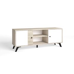 Meuble TV en bois naturel et blanc, 136,3 x 40 x 53,1 cm | Sahara