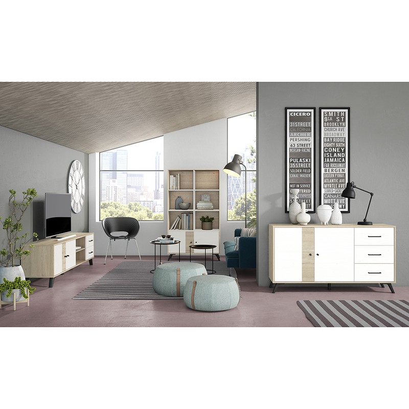 Mueble Tv Blanco-Natural 150 X 35 X 53,50 Cm - Muebles Orencio - Ixia