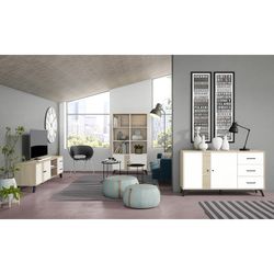 Meuble TV en bois naturel et blanc, 136,3 x 40 x 53,1 cm | Sahara