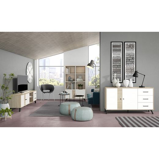 Meuble TV en bois naturel et blanc, 136,3 x 40 x 53,1 cm | Sahara