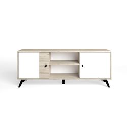 Meuble TV en bois naturel et blanc, 136,3 x 40 x 53,1 cm | Sahara