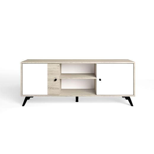 Meuble TV en bois naturel et blanc, 136,3 x 40 x 53,1 cm | Sahara