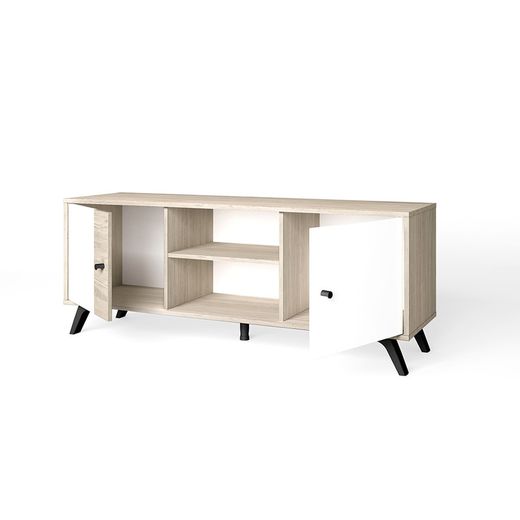 Meuble TV en bois naturel et blanc, 136,3 x 40 x 53,1 cm | Sahara