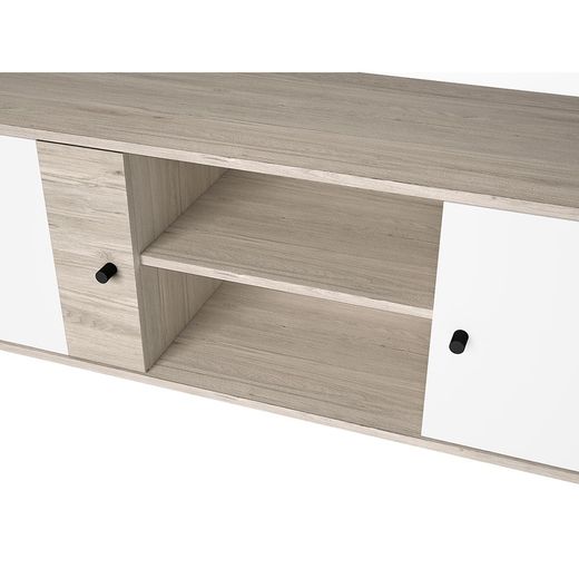 Meuble TV en bois naturel et blanc, 136,3 x 40 x 53,1 cm | Sahara